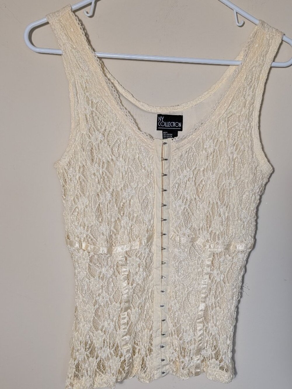 NY Collection Babydoll Sleeveless Scoop Neck Lace Cami Cream Sz M
